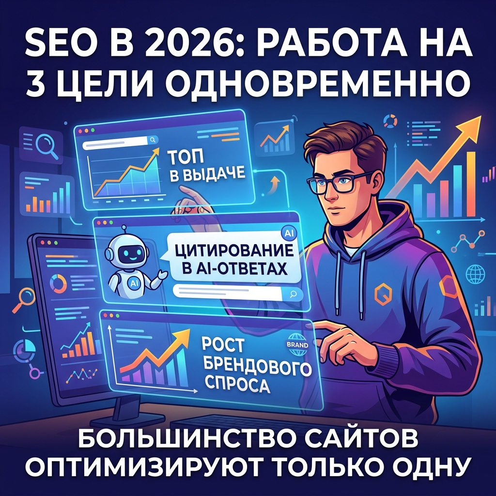 SEO в 2026 году работает на три цели одновременно — и большинство сайтов оптимизируют только одну