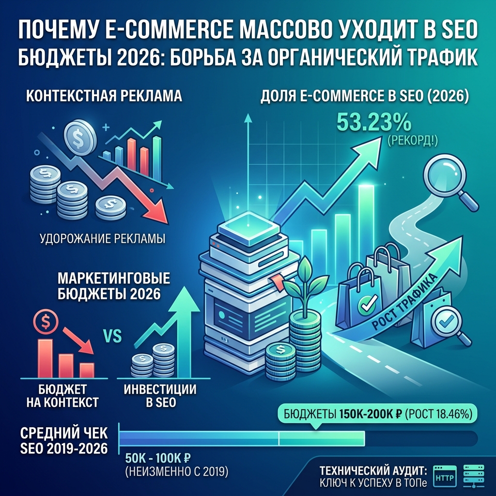 Маркетинговые бюджеты 2026 года: почему E-commerce массово уходит в SEO, несмотря на неизменную стоимость услуг